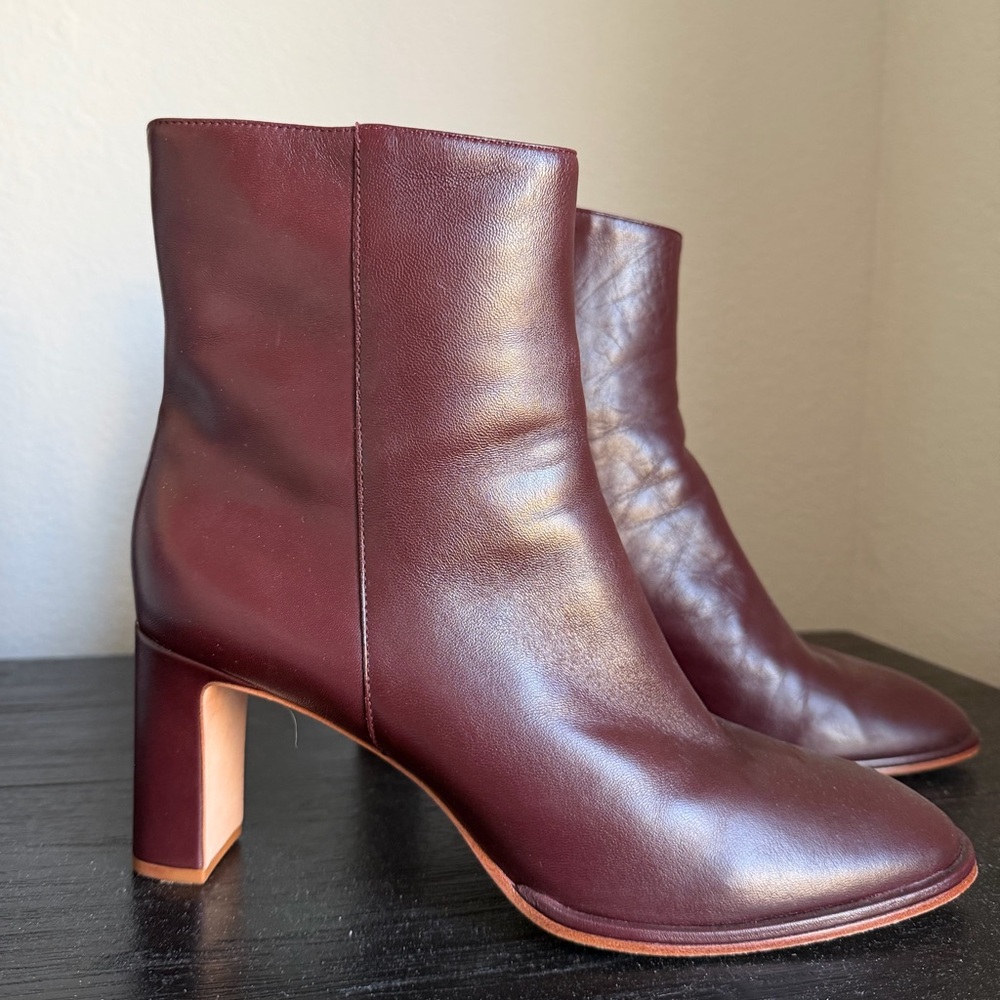 Reformation Gillian Burgundy Leather Ankle Boots - Picture 5 of 15